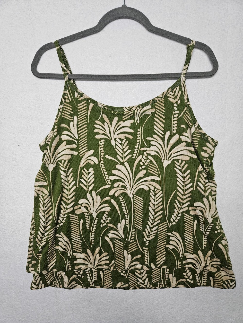 CAbi Tank Cami Balcony Palm Print Green Ivory Medium